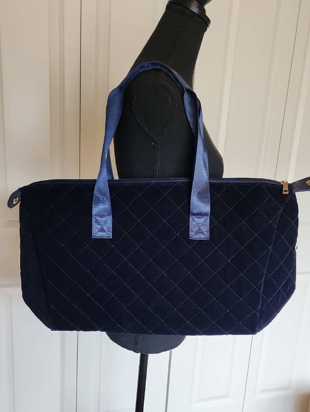 Summer & Rose Lillian Velvet Quilted Duffel, with Satin Handles
